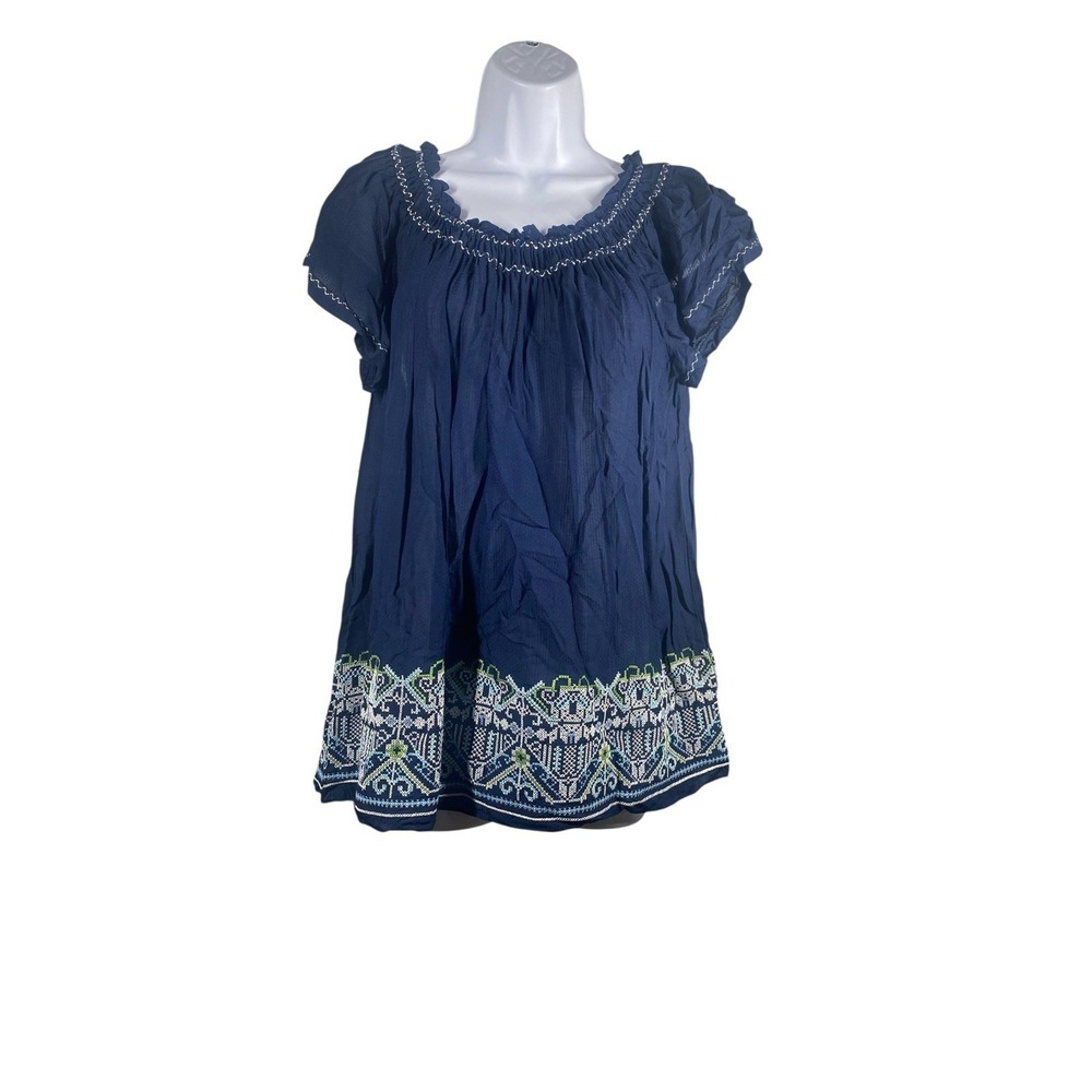 Max‎ Studio Blue Embellished Short Sleeve Ruffles Top Size Medium NWT
